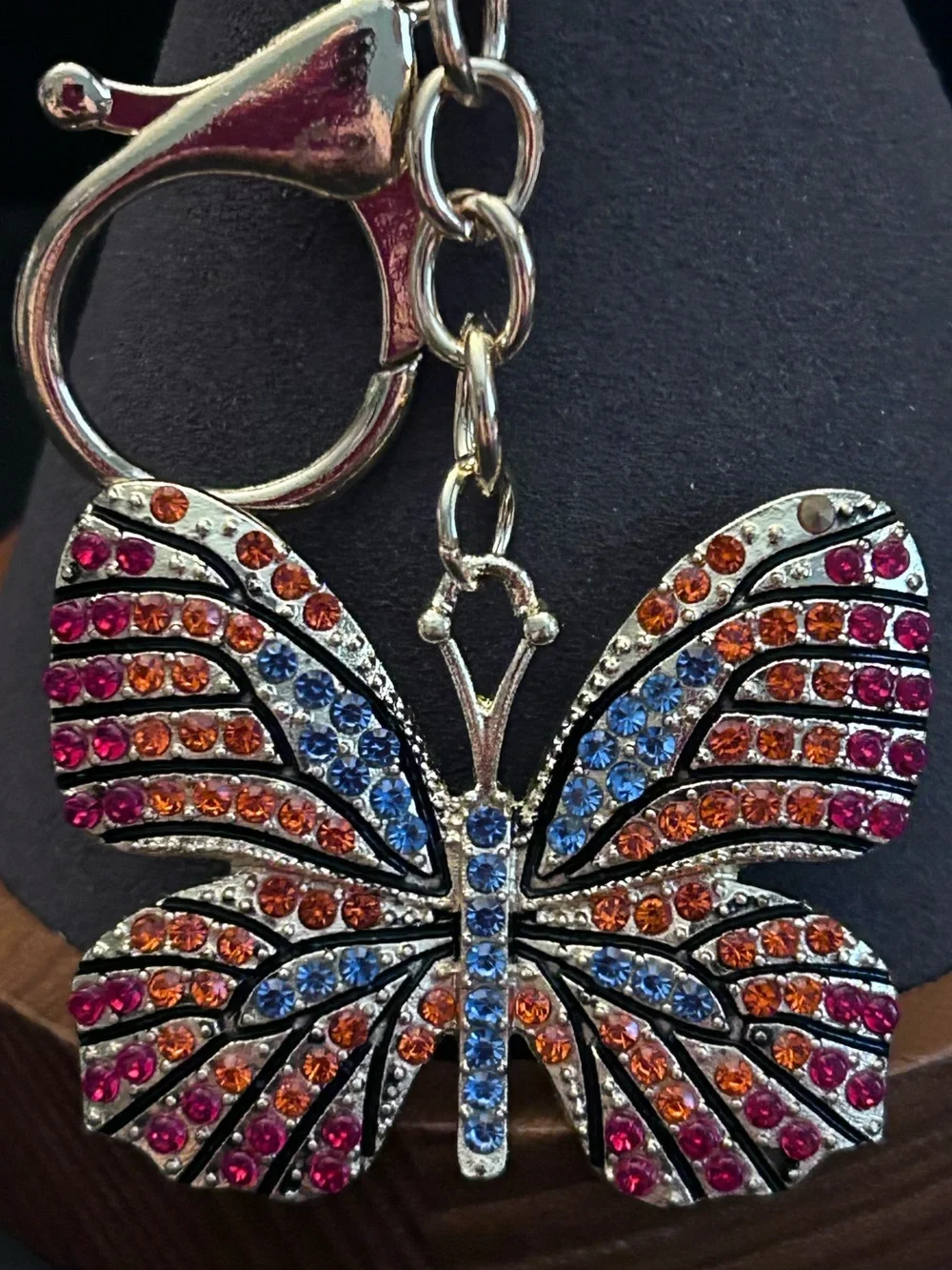 Rhinestone Butterfly Keychain - Multicolor Crystal Accent Gold or Silver-Tone